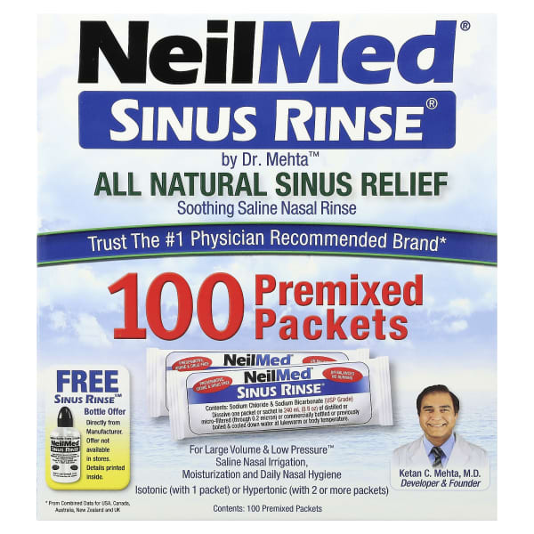 NeilMed, Sinus RinseĀ®, All Natural Sinus Relief, 100 Premixed Packets