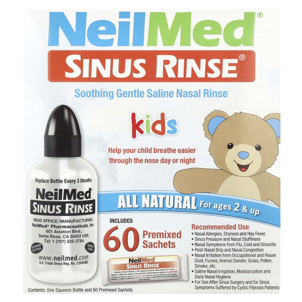 NeilMed, Kids, Sinus RinseĀ®, Ages 2+, 1 Squeeze Bottle, 60 Premixed Packets
