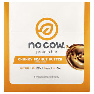 No Cow, Protein Bar, Chunky Peanut Butter, 12 Bars, 2.12 oz (60 g) Each
