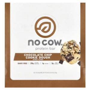 No Cow, Protein Bar, Chocolate Chip Cookie Dough, 12 Bars, 2.12 oz (60 g) Each