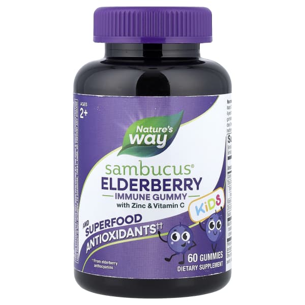 Nature's Way, Sambucus® Kids, Immune Gummy with Zinc & Vitamin C, Ages 2+, Elderberry, 60 Gummies