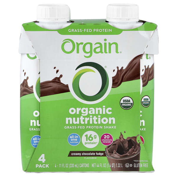 Orgain, Organic Nutrition, Grass-Fed Protein Shake, Creamy Chocolate Fudge, 4 Pack, 11 fl oz (330 ml) Each
