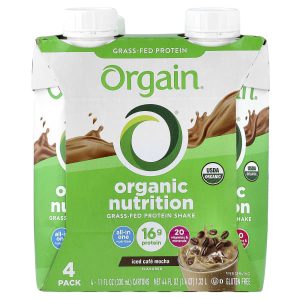 Orgain, Organic Nutrition, Grass-Fed Protein Shake, Iced Cafe Mocha, 4 Pack, 11 fl oz (330 ml) Each