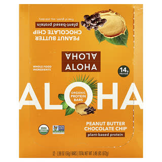 Aloha, Organic Protein Bars, Peanut Butter Chocolate Chip, 12 Bars, 1.98 oz (56 g) Each