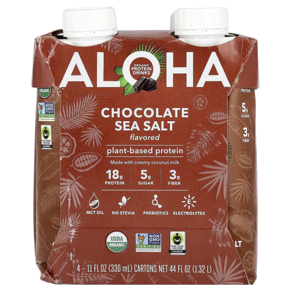 Aloha, Organic Protein Drinks, Chocolate Sea Salt, 4 Cartons, 11 fl oz (330 ml) Each