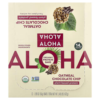 Aloha, Organic Protein Bars, Oatmeal Chocolate Chip, 12 Bars, 1.98 oz (56 g) Each