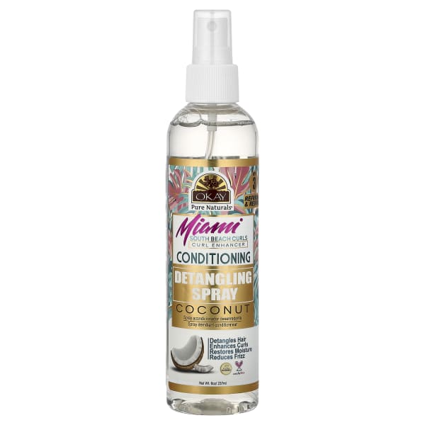 Okay Pure Naturals, Miami South Beach Curls, Curl Enhancer Conditioning Detangling Spray, Coconut, 8 oz (237 ml)