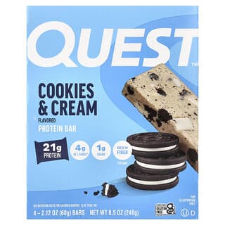 Quest Nutrition, Protein Bar, Cookies & Cream, 4 Bars, 2.12 oz (60 g) Each