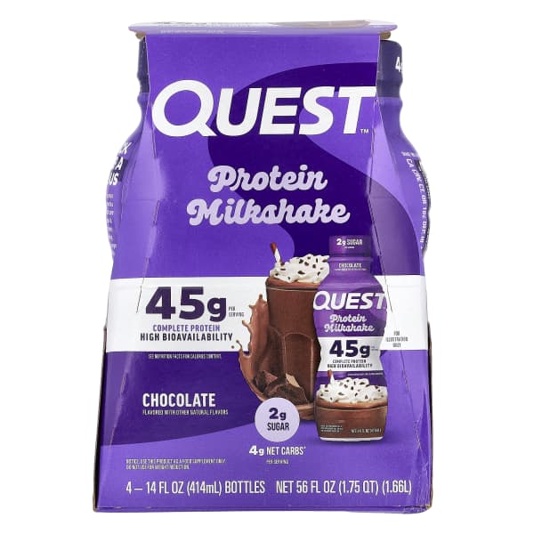 Quest Nutrition, Protein Milk Shake, Chocolate, 4 Bottles, 14 fl oz (414 ml) Each