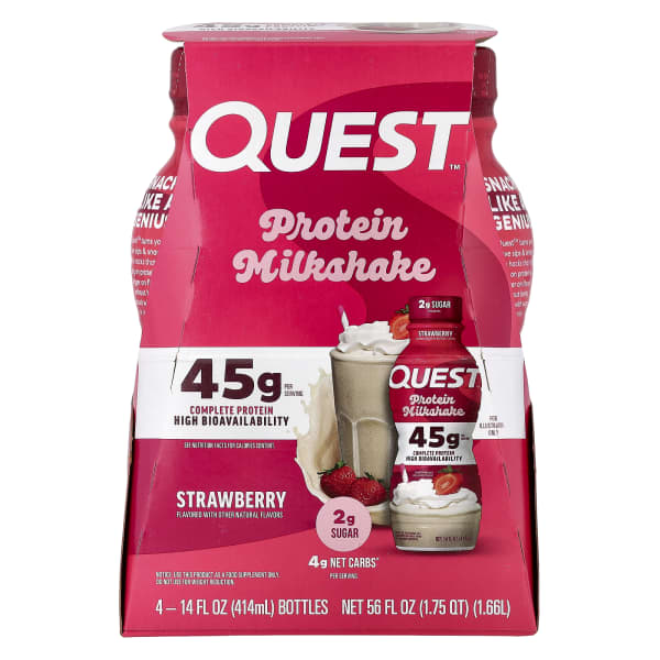 Quest Nutrition, Protein Milk Shake, Strawberry, 4 Bottles, 14 fl oz (414 ml) Each