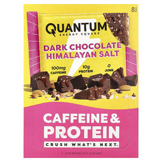 QUANTUM ENERGY SQUARE, Caffeine & Protein Bar, Dark Chocolate Himalayan Salt, 8 Bars, 1.69 oz (48 g) Each