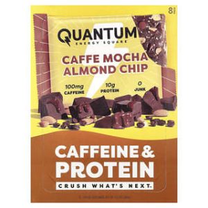 QUANTUM ENERGY SQUARE, Caffeine & Protein Bar, Caffe Mocha Almond Chip, 8 Bars, 1.69 oz (48 g) Each