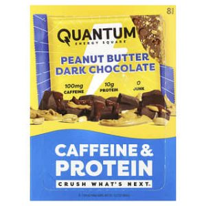 QUANTUM ENERGY SQUARE, Caffeine & Protein Bar, Peanut Butter Dark Chocolate, 8 Bars, 1.69 oz (48 g) Each