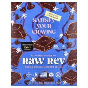 Raw Rev, Plant-Based Protein Bar, Double Chocolate Brownie Batter, 12 Bars, 1.6 oz (46 g) Each