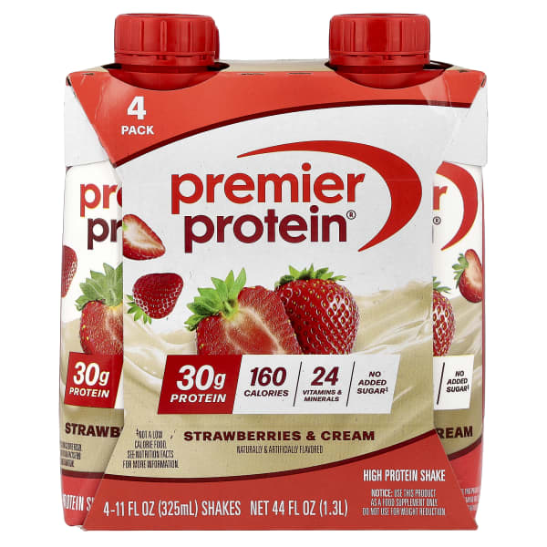 Premier Protein, High Protein Shake, Strawberries & Cream, 4 Shakes, 11 fl oz (325 ml) Each