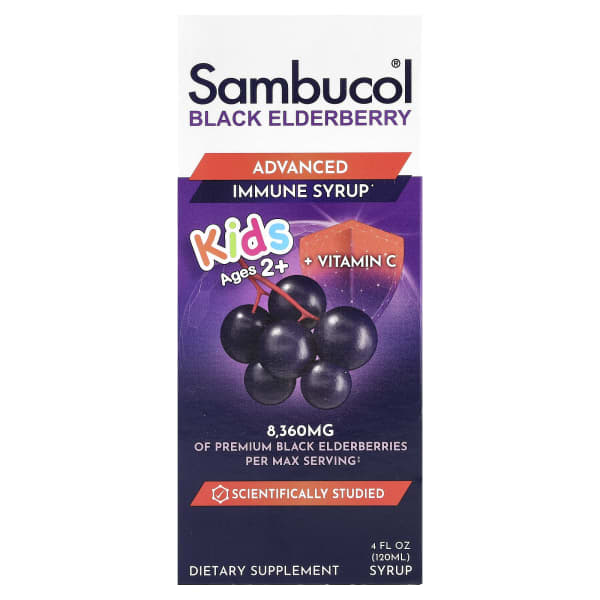 Sambucol, Kids, Black Elderberry, Advanced Immune Syrup, 2 Years & Older, Berry, 4 fl oz (120 ml)