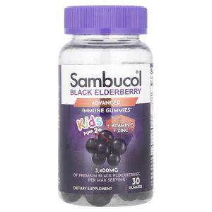 Sambucol, Kids Black Elderberry Gummies + Vitamin C + Zinc, Ages 2+, 30 Gummies