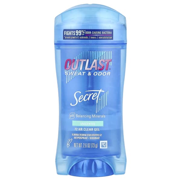 Secret, OutlastĀ®, Sweat & Odor, Antiperspirant Deodorant, Clear Gel, Unscented, 2.6 oz (73 g)