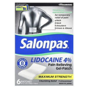 Salonpas, Lidocaine 4% Pain Relieving Gel-Patch, Maximum Strength, Unscented, 6 Patches