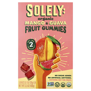 Solely, Organic Fruit Gummies, Mango & Guava, 5 Bags, 0.7 oz (20 g) Each