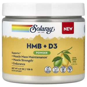 Solaray, HMB + D3 Powder, Natural Lemon Lime, 4.9 oz (138 g)