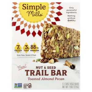 Simple Mills, Nut & Seed Trail Bar, Toasted Almond Pecan, 5 Bars, 1.58 oz (45 g) Each