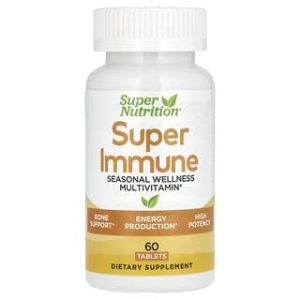 Super Nutrition, Super Immune, Immune-Strengthening Multivitamin with Glutathione, High-Potency Vitamins, Minerals and Herbs, 60 Tablets
