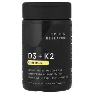 Sports Research, D3 + K2, Plant-Based, 30 Veggie Softgels