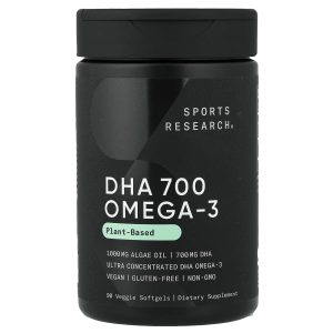 Sports Research, DHA 700 Omega-3, Plant-Based, 90 Veggie Softgels