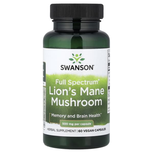 Swanson Vitamins, Full Spectrum® Lion's Mane Mushroom, 500 mg, 60 Vegan Capsules
