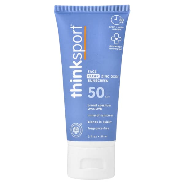 think, ThinksportĀ®, Face Clear Zinc Oxide Sunscreen, SPF 50, Fragrance Free, 2 fl oz (59 ml)