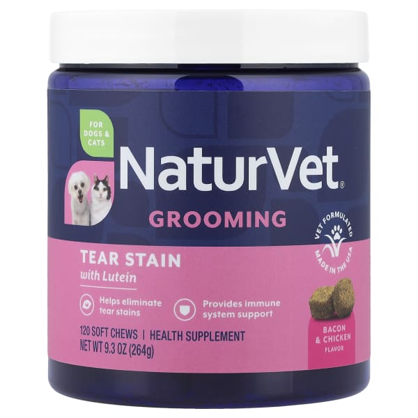 NaturVet, Grooming, Tear Stain with Lutein, For Dogs & Cats, Bacon & Chicken, 120 Soft Chews, 9.3 oz (264 g)
