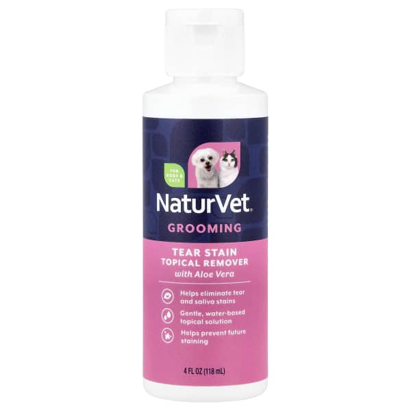 NaturVet, Tear Stain Topical Remover with Aloe Vera, For Dogs & Cats, 4 fl oz (118 ml)