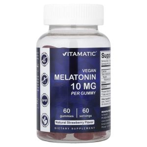 Vitamatic, Vegan Melatonin Gummies, Natural Strawberry, 10 mg, 60 Gummies