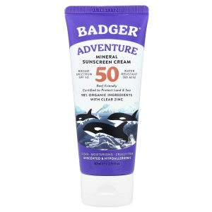 Badger, Adventure, Mineral Sunscreen Cream, SPF 50, Unscented, 2.9 fl oz (87 ml)