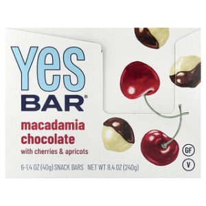 Yes Bar, Snack Bar, Macadamia Chocolate With Cherries & Apricots, 6 Bars, 1.4 oz (40 g) Each