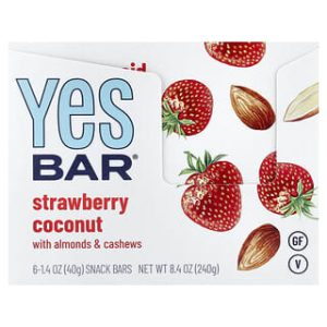 Yes Bar, Snack Bar, Strawberry Coconut with Almonds & Cashews, 6 Bars, 1.4 oz (40 g) Each