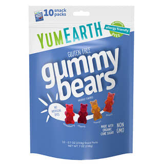 YumEarth, Gluten Free Gummy Bears, Strawberry, Cherry, Mango, Peach, 10 Snack Packs, 0.7 oz (19.8 g) Each