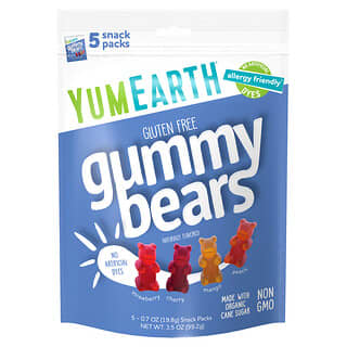 YumEarth, Gluten Free Gummy Bears, Strawberry, Cherry, Mango, Peach, 5 Snack Packs, 0.7 oz (19.8 g) Each