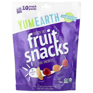 YumEarth, Gluten Free Fruit Snacks, Favorites, 10 Snack Packs, 0.7 oz (19.8 g) Each